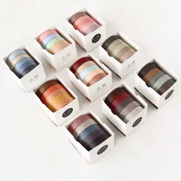 5rolls/Pack Macaron Color Series Solid And Washi Tape, Cartoon