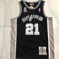 เสื้อเจอร์ซีย์ปักลายประณีตของแท้สำหรับผู้ชาย Tim Duncan San Antonio Spur สวิงแมน2001-02-สีดำ