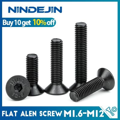 NINDEJIN Hexagon Socket Flat Head Screw Carbon Steel M1.6 M2 M2.5 M3 M4 M5 M6 M8 M10 M12 Allen Bolts Machine Screw Nails Screws Fasteners