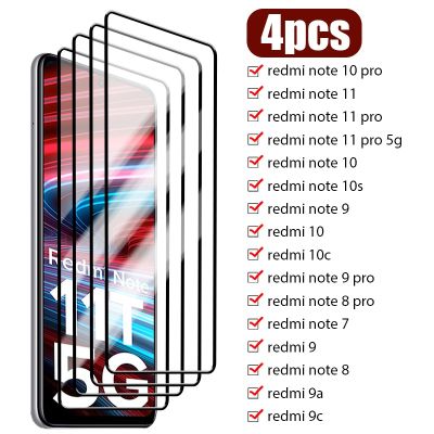 ฟิล์มกันรอยหน้าจอคลุมทั้งหมด4ชิ้น,สำหรับ Redmi Note 12 11 10 9 Pro 11S 10S 9S กระจกนิรภัยสำหรับ9C NFC 9A 9AT 10C