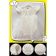 Romper Bộ Body Cho Bé Cotton Thun Gân Trắng Hoa Tím Ren Cánh Tiên