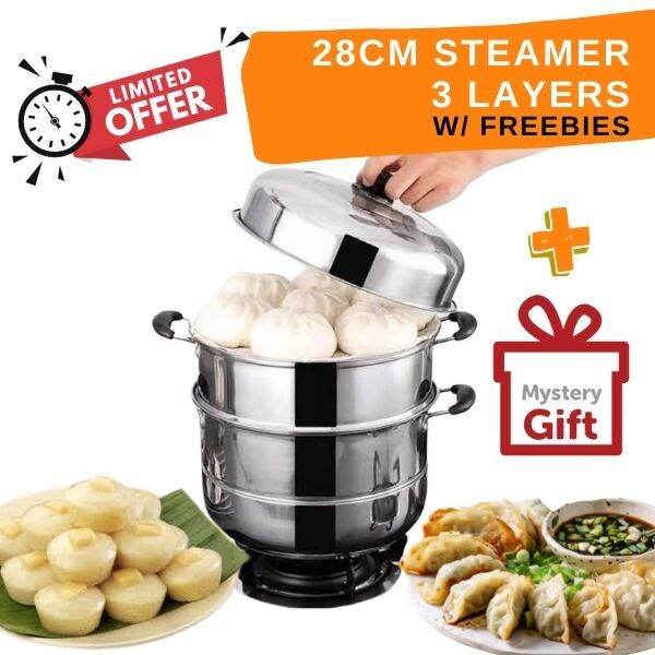 [FC] 3 Layers Steamer Stainless Steel Cooking Pots 30 By 28 Cm