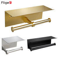 Fliger Toilet Paper Holder Gold Double Paper Towel Roll Rack Bath WC Paper Phone Holder Shelf Bathroom Kitchen Long Tissue Rack