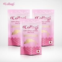 เพียวคอลลาเจนญี่ปุ่นแท้ 100% Collagi Collagen peptide คอลลาจิ คอลลาเจนจากประเทศญี่ปุ่น เพิ่ม วิตามินซี 30มิลลิกรัม. (50กรัม x 3ซอง)