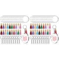 180 Pieces Acrylic Keychain Making Kit Clear Acrylic Keychain Blanks and Colorful Tassel Pendants for DIY Projects