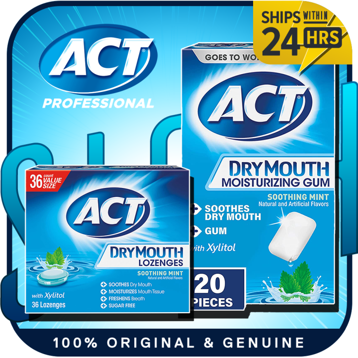 ACT Dry Mouth Moisturizing Gum With Xylitol | Lozenges With Xylitol ...