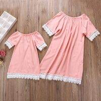 [COD] 2021 new childrens European and fashion one-neck lace parent-child dress mother-daughter one drop shipping