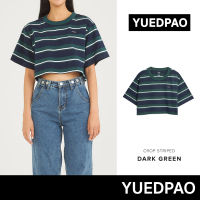 Yuedpao  ไม่ย้วย ไม่หด ไม่ต้องรีด ใส่สบาย เสื้อยืดครอปผู้หญิง CropStriped  สี Dark Green