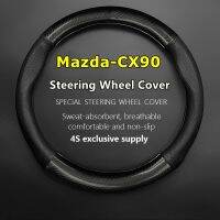 fgjfykjd Car PUleather For Mazda CX90 Steering Wheel Cover Genuine Leather Carbon Fiber Fit CX-90 2024