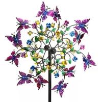 Colorful Butterfly Garden Wind Spinner Wrought Iron Stakes Patio Rotating Windmill Outdoor Decoration