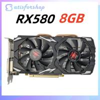 การ์ดจอ RX580 8GB DDR5 256Bit วีดีโอการ์ดแสดงผลคู่พัดลมทำความเย็นเสียงรบกวนคอมพิวเตอร์เดสก์ท็อปอุปกรณ์เสริมสำหรับ PC