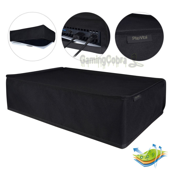 playvital-black-nylon-horizontal-dust-cover-dust-guard-waterproof-cover-sleeve-for-ps5-console-digital-edition-amp-disc-edition