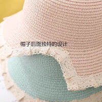 OMEA straw hat kids sun hat mother and me wide brim beach hat women bucket hat designer Adjustable lace Ribbon children bag