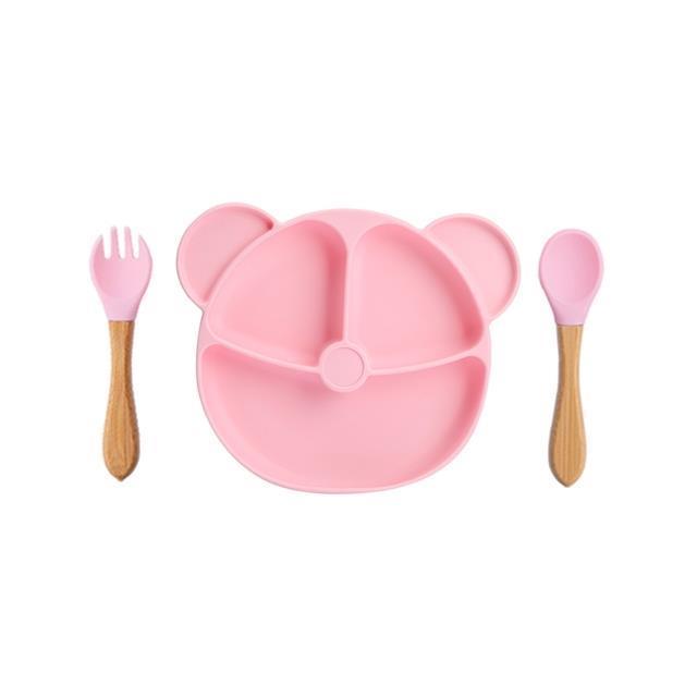 ชุดให้อาหารทารกปลอดสาร-bpa-ซิลิโคนบนโต๊ะอาหารกันน้ำสีทึบจานชามดูดและช้อนส้อมสำหรับเด็ก