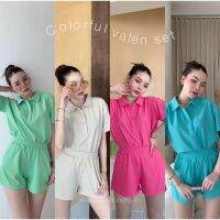 Colorful valen set ???(420฿ฟรีส่ง) ชุดเซ็ทที่ใส่สบาย ดีเทลที่เนื้อผ้าเลยค้า มีเทกซ์เจอร์ในตัว มีความนุ่มลื่น waffle set