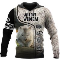 3D พิมพ์ Hoodie สวยงาม Wombat ฮาราจูกุ Street Wear ผู้หญิงสนุกซิป Hoodie / เสื้อกีฬา AirDropXS-5XL