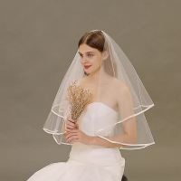 Girls Soft Tulle Bridal Veils with Ribbon Edge Woman Two-Layers Wedding Veil with Comb Hair Accessories