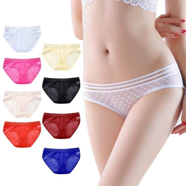 Womens Ultra Thin Transparent Panties Seamless Comfortable Breathable  Ladies Low Waist Briefs Mesh Lace Panties