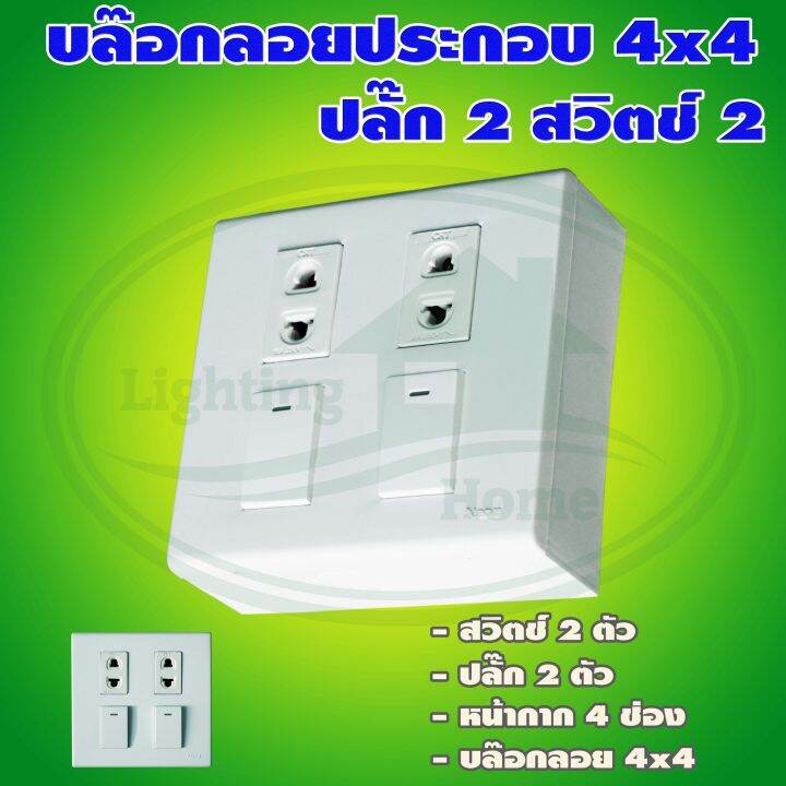 บล็อกลอย-ขนาด-4x4-นิ้ว-พร้อม-ปลั๊ก-2-ตัว-สวิตช์-2-ตัว-g-13-ยกลัง-4-ชุด