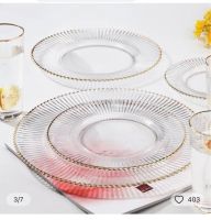 Pack of 100 Clear Plastic Charger Trays with Gold Rimmed Stripe Acrylic Decorative Serving Trays