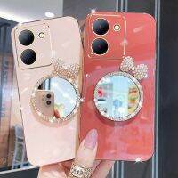 เคสพร้อมกระจกแต่งหน้า5G สำหรับ Vivo Y36 4G/Y36กรอบสี่เหลี่ยมชุบ6D อย่างหรูหราแวววาวของสาวๆเคสมือถือทำจากซิลิโคนฝาหลัง Casing Ponsel กันกระแทก