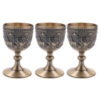 【Ready Stock&amp;COD】3X Classical Metal Wine Cup Handmade Small Goblet Household Copper Wine Glass Carving Pattern