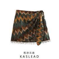 KASLEAD new womens European and American wind astragal tall waist printed mini skirts 1821025 330 ❤