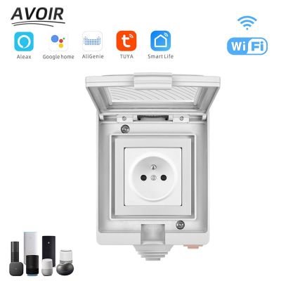 ✱✗□ Avoir Tuya Smart Electrical Sockets FR Plug IP55 Weatherproof Socket Cover Outdoor Power Outlet Box Works With Alexa Google Home