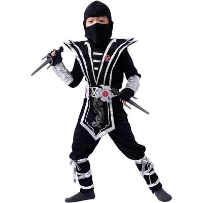 Boy Ninja Costume Kids Silver Dragon Costumes Children Superhero Cosplay Jumpsuit With Weapon Halloween Carnival Suit