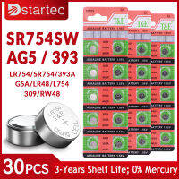 DStartec 30ชิ้นแบตเตอรี่ AG5 LR754 393ปุ่มเซลล์เหรียญแบตเตอรี่อัลคาไลน์1.55โวลต์ SR754 L754 LR48 303สำหรับนาฬิกาของเล่นไม่มีปรอท