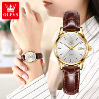 OLEVS 6898 Fashion Women Wristwatches Quartz Genuine Leather Band Waterproof Watch For Women Luminous Calendar