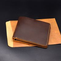 Genuine Leather Men Wallets Small Purse Vintage Luxury Handmade Wallet Male Top Crazy Horse Leather Money Case Portomonee