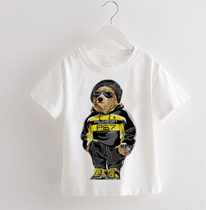 Compre Moda Funny Bear Impresso Kid Short Round Neck T-shirts Crianças Baby  Kawaii Roupas Boy Girl Tops Presente T-shirts curtas