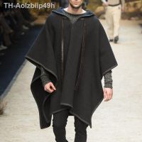 Aolzbiip49h ผู้ชายแฟชั่นฤดูใบไม้ร่วงฤดูหนาวยุคกลาง Gothic เสื้อคลุมขนสัตว์ Poncho Coat Hoodie Cape