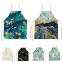 1Pcs Marble pattern Printed Cleaning Art Aprons Home Cooking Kitchen Apron Cook Wear Cotton Linen Adult Bibs 53*65cm WQ0110 Aprons