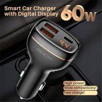 ✶▪◐ 60W Digital Display 3 in 1 Fast Car Charger Adapter Multi-function Fast-charge