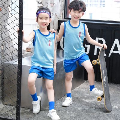 90-160CM Childrens Mesh Vest Suit Breathable Perspiration Sleeveless Boys Girls Basketball Uniform Baby Solid Color Pullover Sportswear Casual Sports Ready Stock