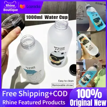 1L Water Bottles, Cute Panda Bear Cup With Straw, Transparent