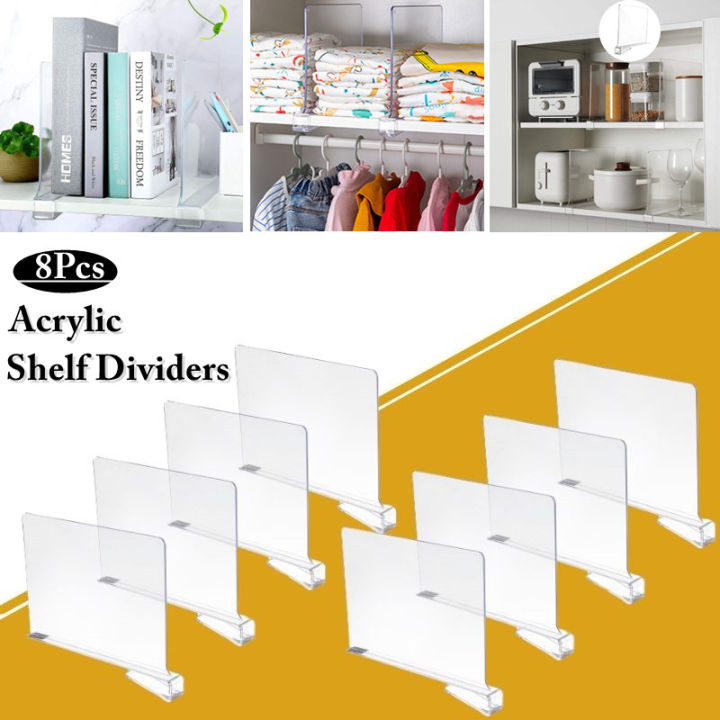 8x Clear Acrylic Shelf Dividers Closet Shelf Separator for Organization  Shelves