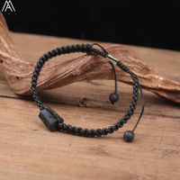 Natural Black Tourmaline Single Beads Woven Adjustable Bracelet Boho Women 6mm Black Lava Stone Beads Mala Bracelet N0383AMC Charms and Charm Bracelet