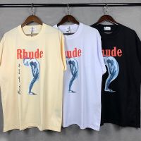 Best Quality Black White Apricot Tricolor T-Shirt Rhude Hd 3D Printing T-Shirt Men 1:1 Summer Cotton T-Shirt