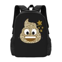 【LZ】✁▥  Mochilas Douradas Poop para Adolescentes Escolares Meninas Travel Bags Cute Funny Glitter Smile