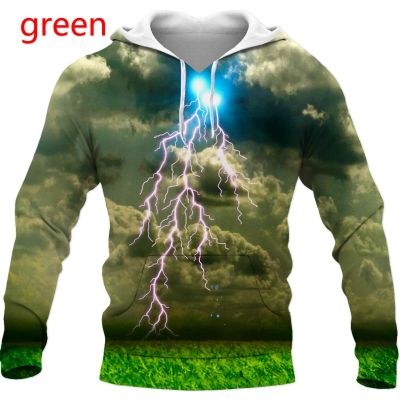 2023แฟชั่น3D Hoodies Rainbow Lightningพิมพ์หลวมHooded Sweatshirt Casual Pulloversเสื้อขนาดใหญ่