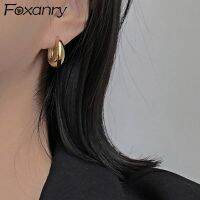 Foxanry ต่างหูตุ้มหูสีเงินมินิมอล,แฟชั่นใหม่สำหรับผู้หญิงชุบทองเครื่องประดับเจ้าสาวป้องกันการแพ้