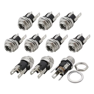10Pcs 5.5x2.1mm DC Power Female Jack Panel Mount Terminal 3 Pin 5.5 * 2.1mm DC Power Socket Supply Electrical Connector DC0-25M  Wires Leads Adapters