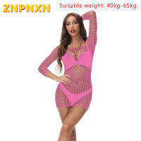 ZNPNXN เซ็กซี่เลดี้บอดี้สูท Fishnet Babydoll ชุดนอนชุดชั้นในชุดสะโพกแพ็คกระโปรง