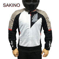 SAKINO แจ็คเก็ตมอเตอร์ไซค์ฮอนด้าสีดำ/สีขาวพร้อมเสื้อกันฝน,Pakaian Balap ตาข่ายระบายอากาศสำหรับฤดูร้อน