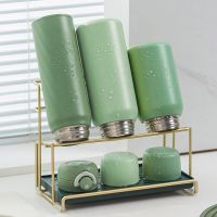 Double Layer Iron Nordic Style Cup Storage Rack Mug Dishcloth Sealed Jar Drying Rack with Tray Kitchen Shelf Organizer W2297