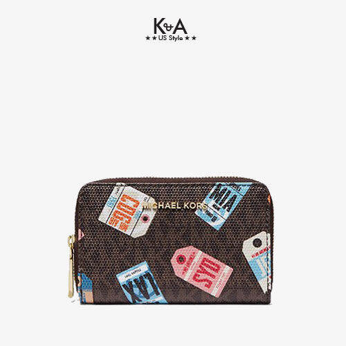 HCM]Ví cầm tay mini Michael Kors hàng hiệu 32T0GJD0O-JET SET-SM ZA CARD  CASE-BROWN MULTI 