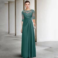 【YF】 Gorgeous 3/4 Sleeve Mother of Bride Dresses with Lace Beach Chiffon Wedding Party Gown Scoop Robe De Soirée 2023 Summer